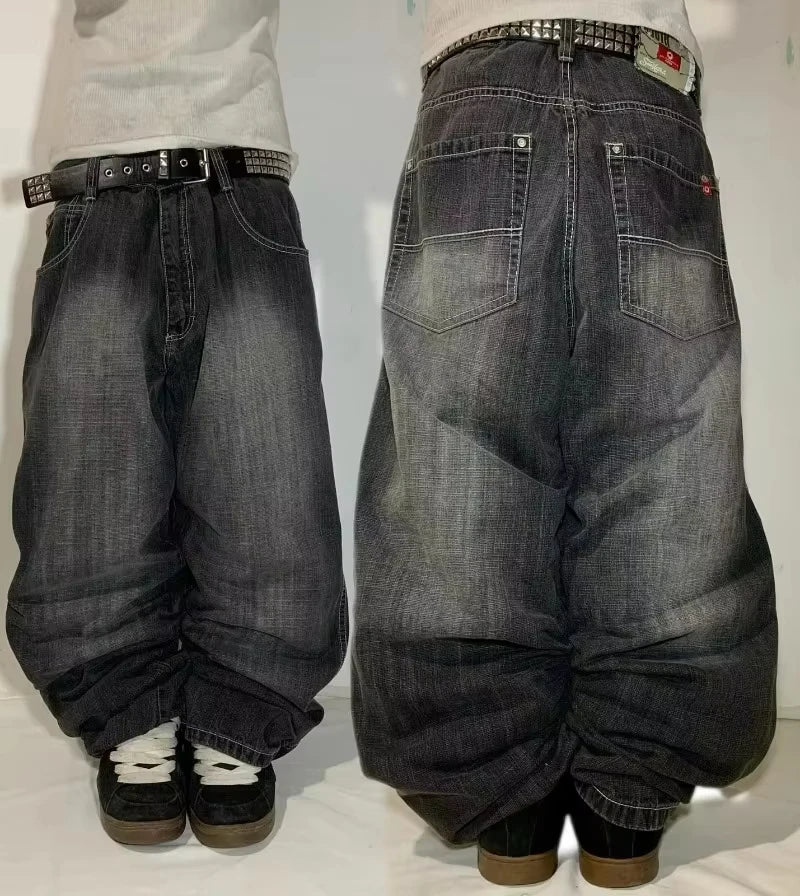 Embroidered Wide Leg Baggy Jeans